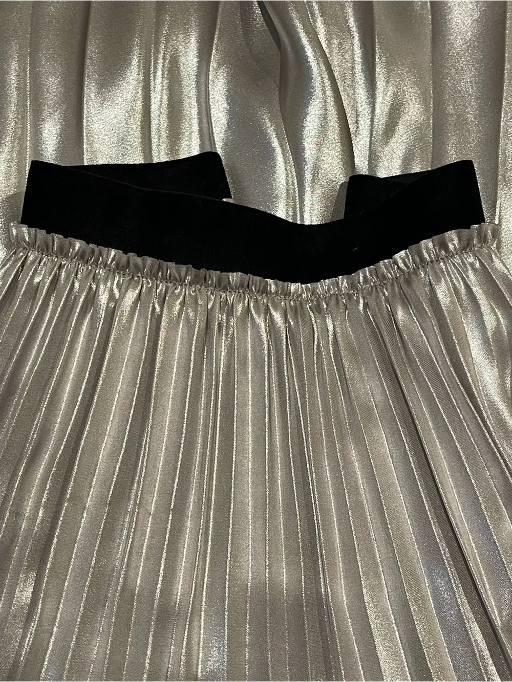 Silver Metallic Pleated Midi Skirt | Quiet Luxury Minimalist Chic
